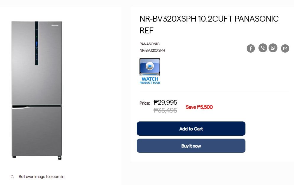 Panasonic Refrigerator ECONAVI Inverter NR BV320XSPH 10.2Cubic Ft