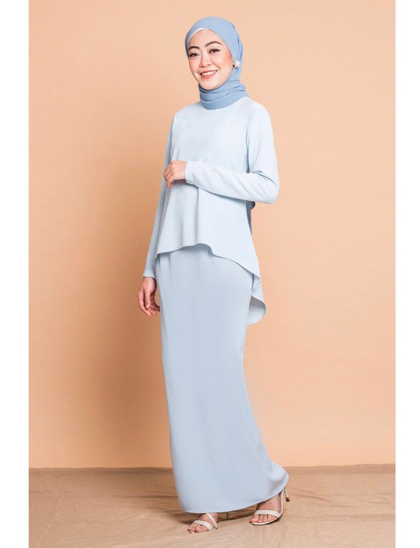 pastel light blue baju kurung modern petite xs baju raya 2023 ethnic