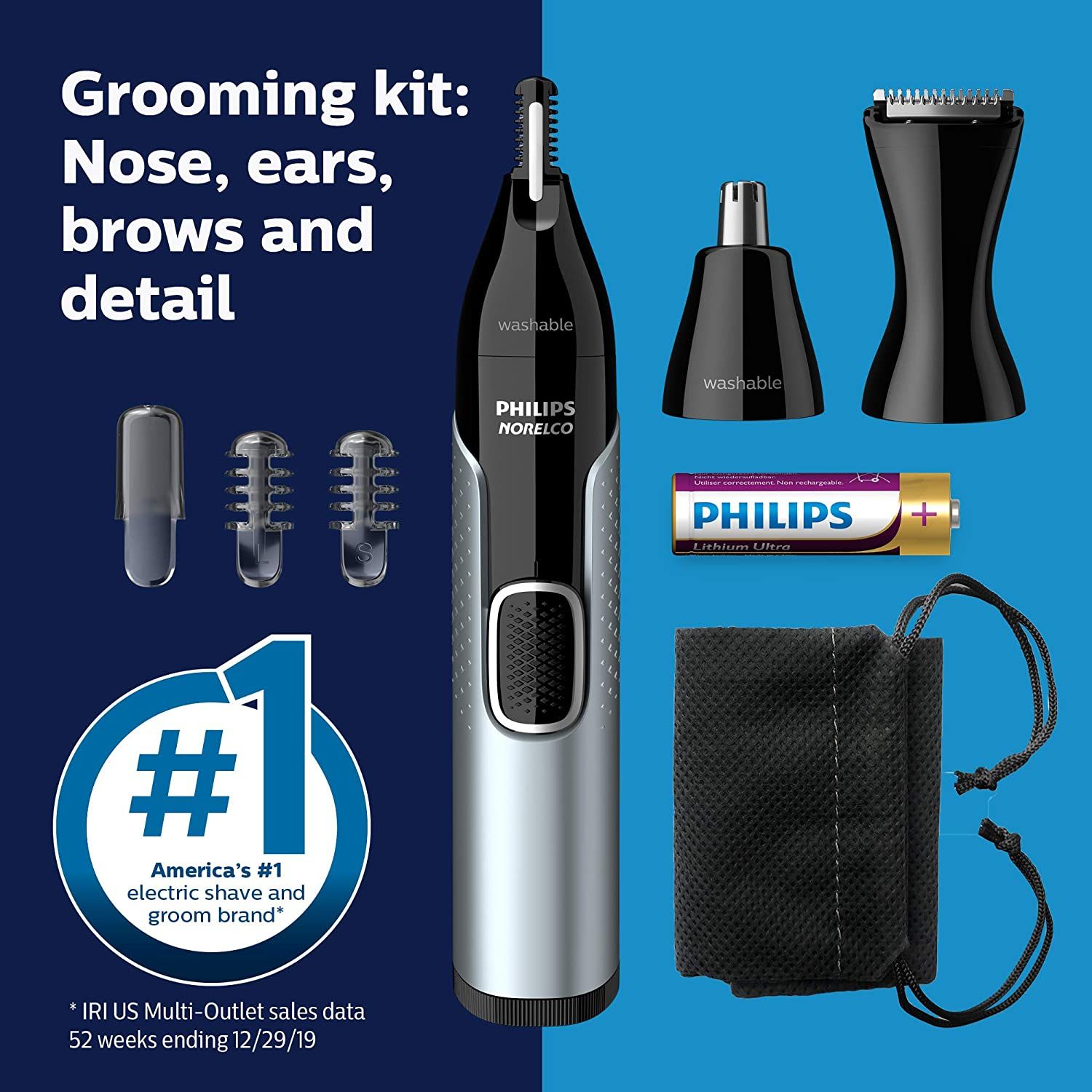 Philips Norelco Nose Trimmer 5000, For Nose, Ears, Eyebrows, Black and