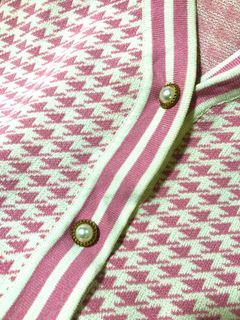Pink Knitted Houndstooth Cardigan