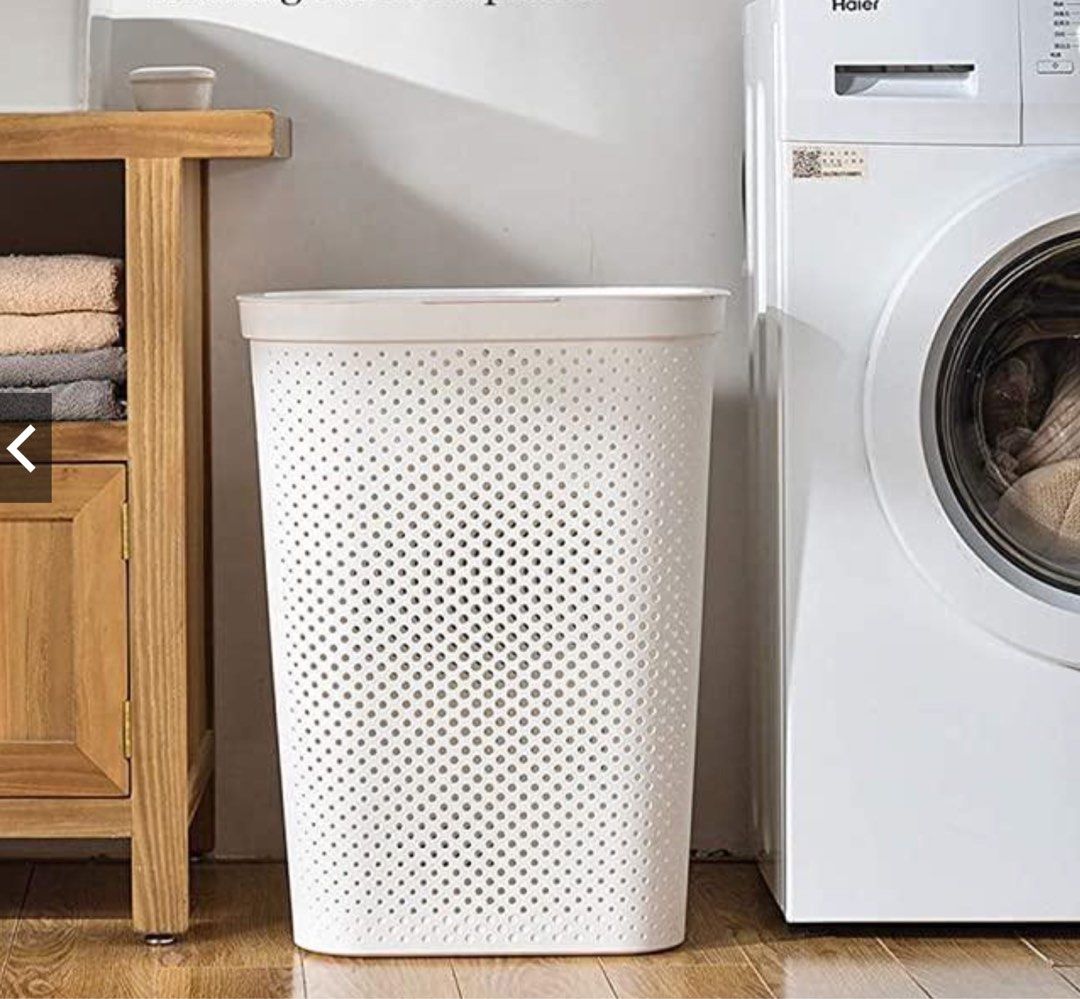 Plastic Laundry Bin Hamper w/ Lid, Furniture & Home Living, Home