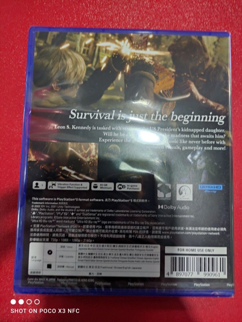 PS5 RESIDENT EVIL 4(r3) (Category: PlayStation) located in Makati City. Submitted by yomyom_onlineshop (Listing ID 1222477246, Image 2). Description: For Sale Only Brandnew Sealed No To trade/SWAP Delivery within the day Taguig Market Market Can book Via lalamove Less Time Less Effort Cod,Gcash,Banktransf.