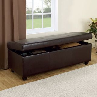 PU dark brown leather storage bench , sturdy hinge
