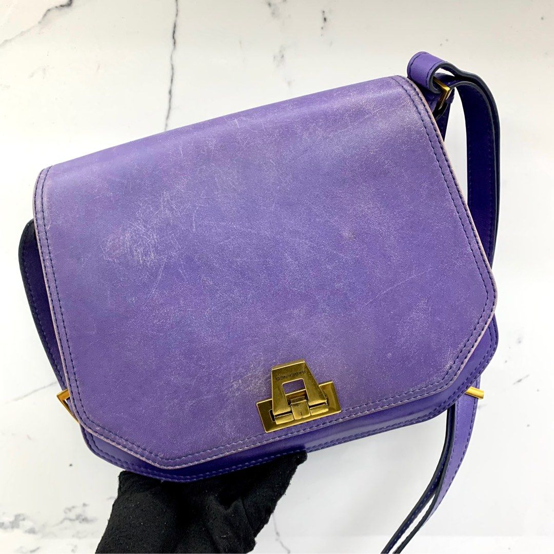 Purple leather messenger bag on sale