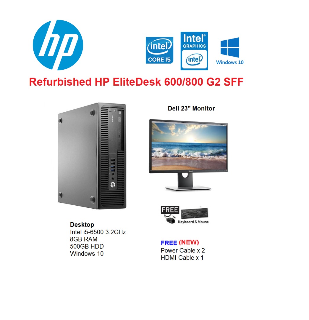 Refurbished Hp Elitedesk 600800 G2 Sff I5 Gen 6 And 23 Monitor Dekstop Pc Full Set 6134