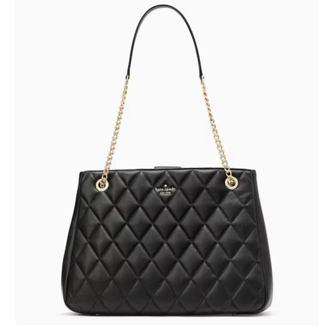 INSTOCK Kate Spade Carey Tote Handbag Shoulder Bag Quilted Chevron Black