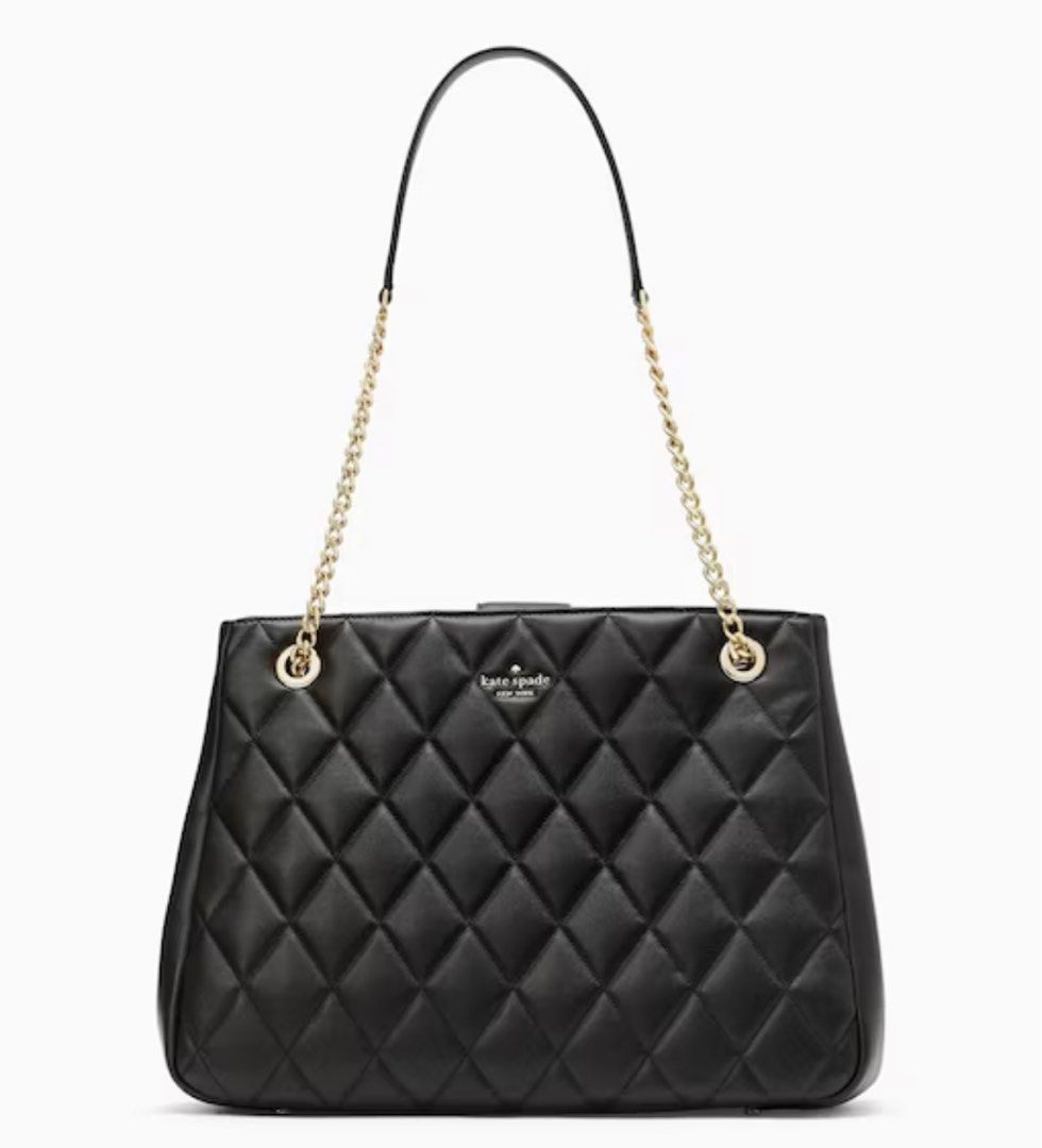 INSTOCK Kate Spade Carey Tote Handbag Shoulder Bag Quilted Chevron Black