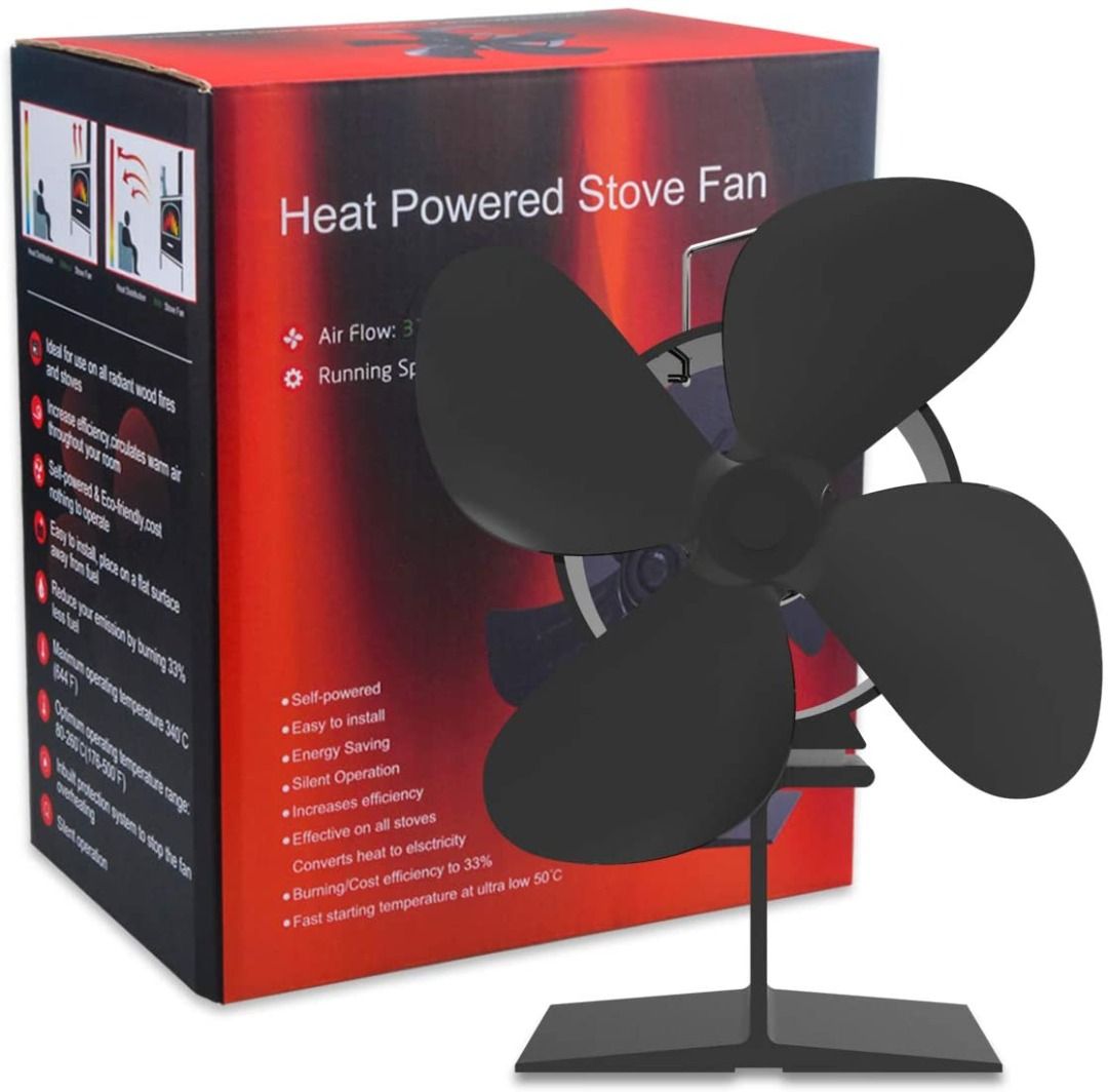 Stove Fan-4-Blade Heat Powered Stove Fans for Wood/Log Burner/Fireplace,Silent,Environment  Friendly,Black [Energy Class A+++], Furniture u0026 Home Living, Lighting u0026 Fans,  Fans on Carousell