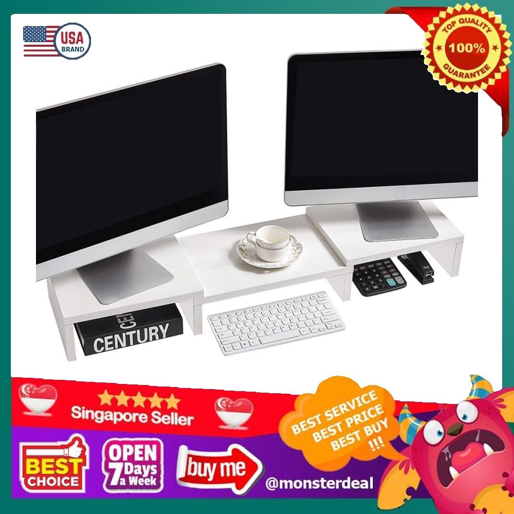 Superjare Dual Monitor Stand Riser, Adjustable Length and Angle Multi Screen Stand, Desktop