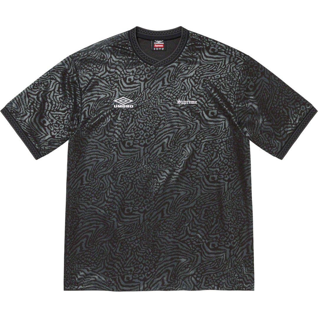 SUPREME UMBRO JACQUARD ANIMAL PRINT SOCCER JERSEY 221, Men's Fashion, Tops  & Sets, Tshirts & Polo Shirts on Carousell