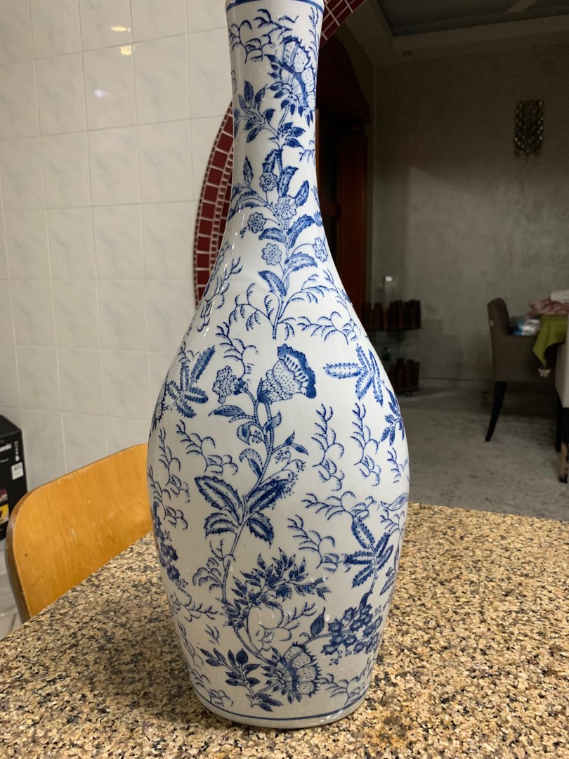 Tall Blue and White vase (Chino Collection), Furniture & Home Living