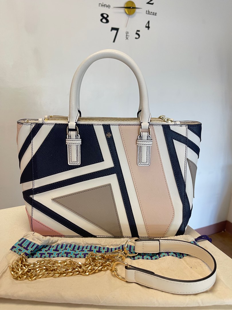 Tory Burch Fret-Patchwork Tote, Luxury, Bags & Wallets on Carousell