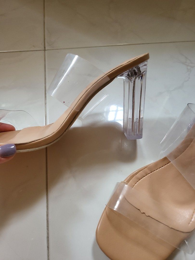 Transparent nude 2 strap heels 37, Women's Fashion, Footwear, Heels on  Carousell