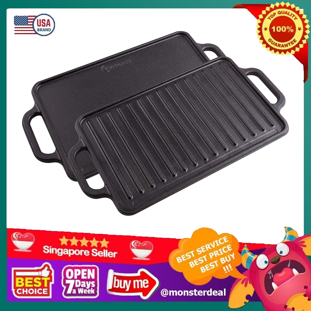 Victoria 18.5 in x 10 in Black, Cast Iron Reversible Griddle