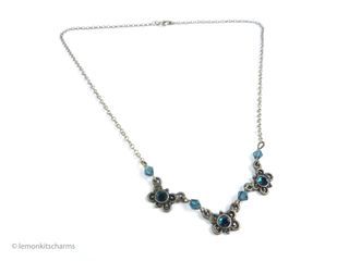 Vintage 1990s Dark Blue Butterfly Link Necklace, nk860-c