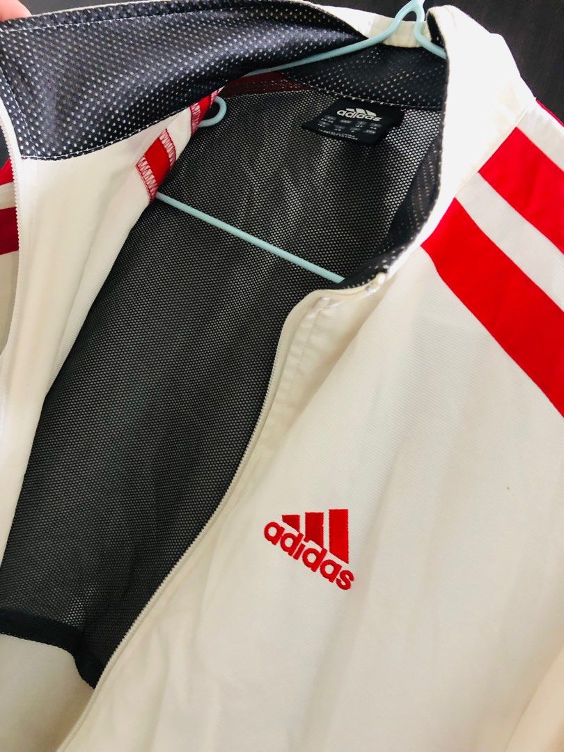 White adidas jacket with red stripes outlet