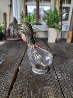 Vintage Cute Duckling Glass And Brass Decanters