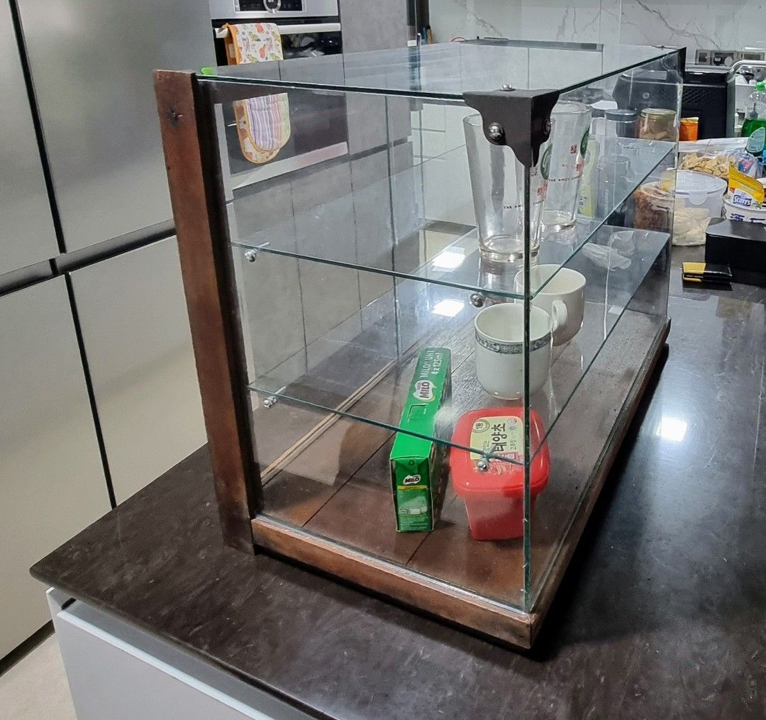 Vintage glass display with wooden base, Hobbies & Toys
