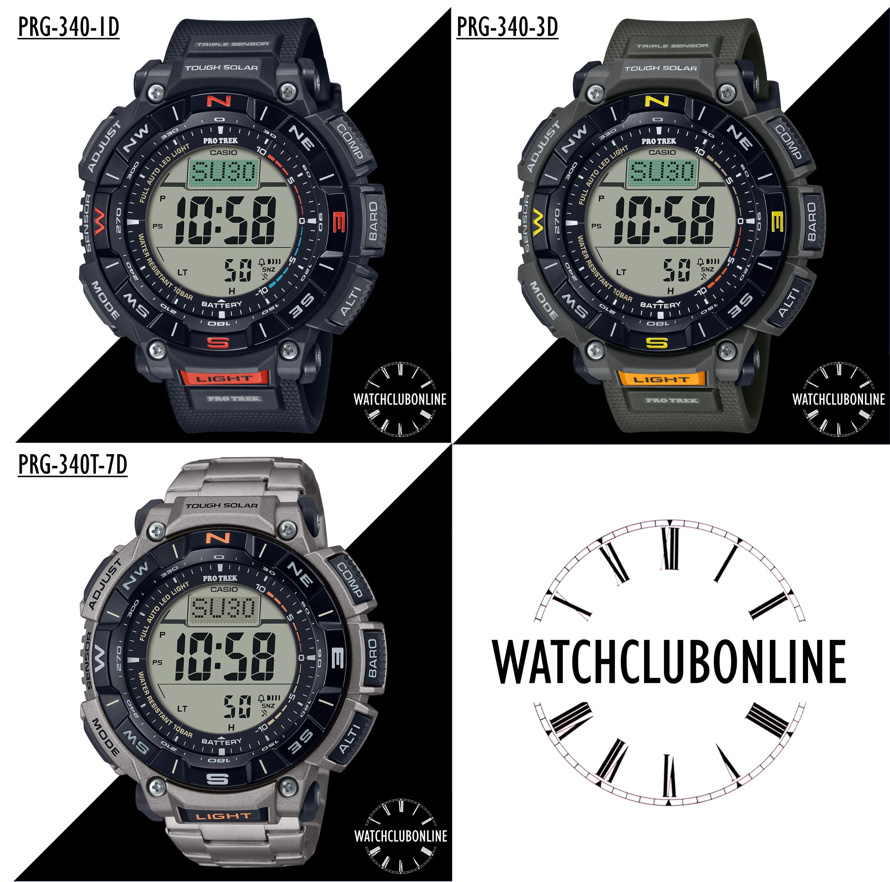 WatchClubOnline PRG 340 T Casio Protrek Solar Powered Biomass Plastics PRG340T PRG340