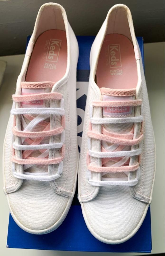 White Sneakers with Pink and White Shoelaces