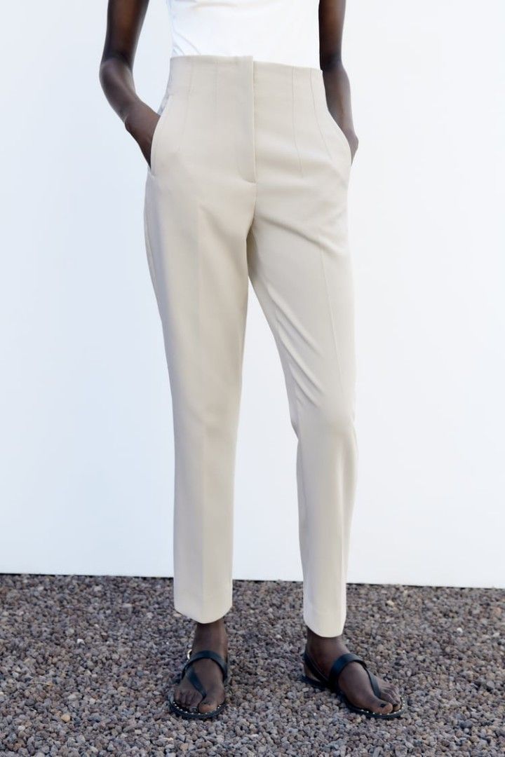Zara- High-Waist Buttoned Trousers- Cream – Bagallery