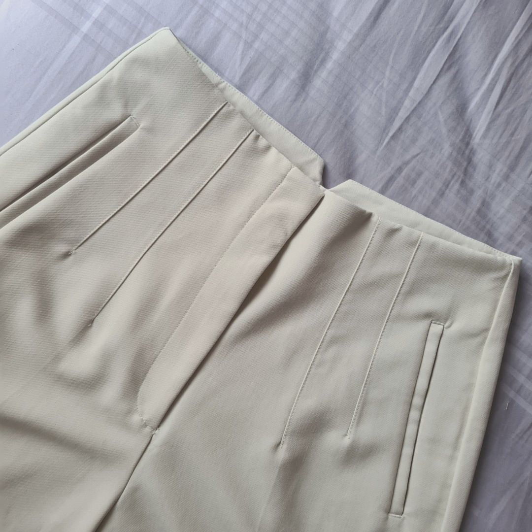 ZARA High Waist Trousers in Oyster White