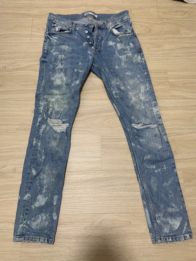 ZARA paint splatter jeans, Men's Fashion, Bottoms, Jeans on Carousell