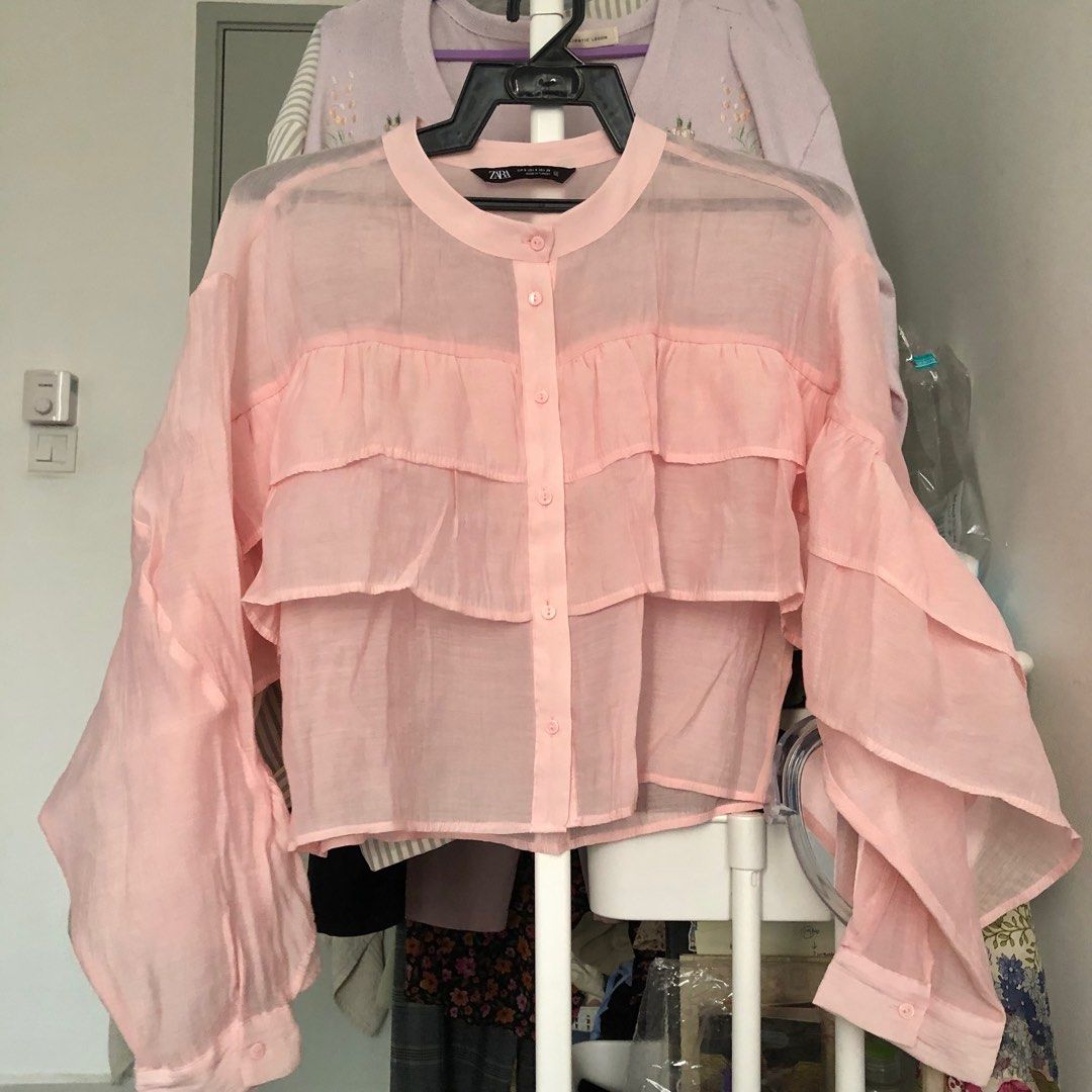 Zara Pink Ruffle Top Blouse
