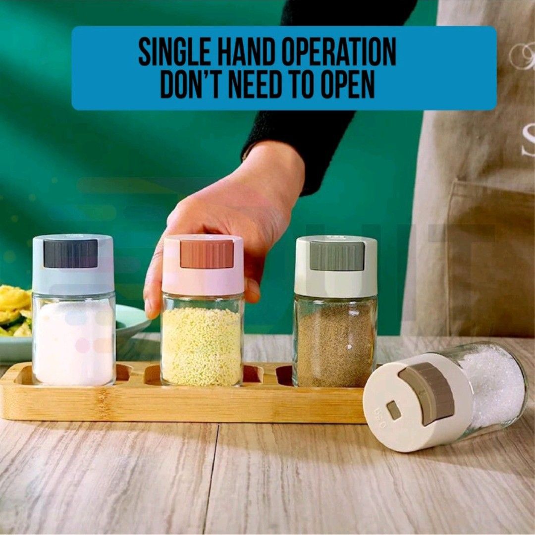 Metering Salt Shaker Push Type Salt Dispenser Can Seasoning Bottl for Cooking BBQ Tool Card Green, Size: 5.6