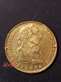 1788  2 Escudos Carolous III  Gold Coin 21 karat  (approx. 6.5 grams)