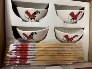 4 person rice bowl set rooster