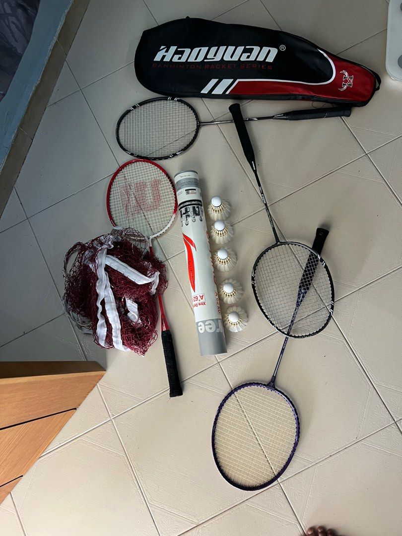 4 shuttle bats and net, Sports Equipment, Other Sports Equipment and Supplies on Carousell