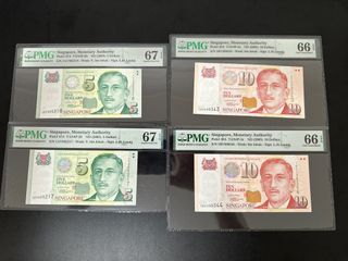 $5 and $10 x4 LHL sign running pair each PMG 66-67 Gem UNC