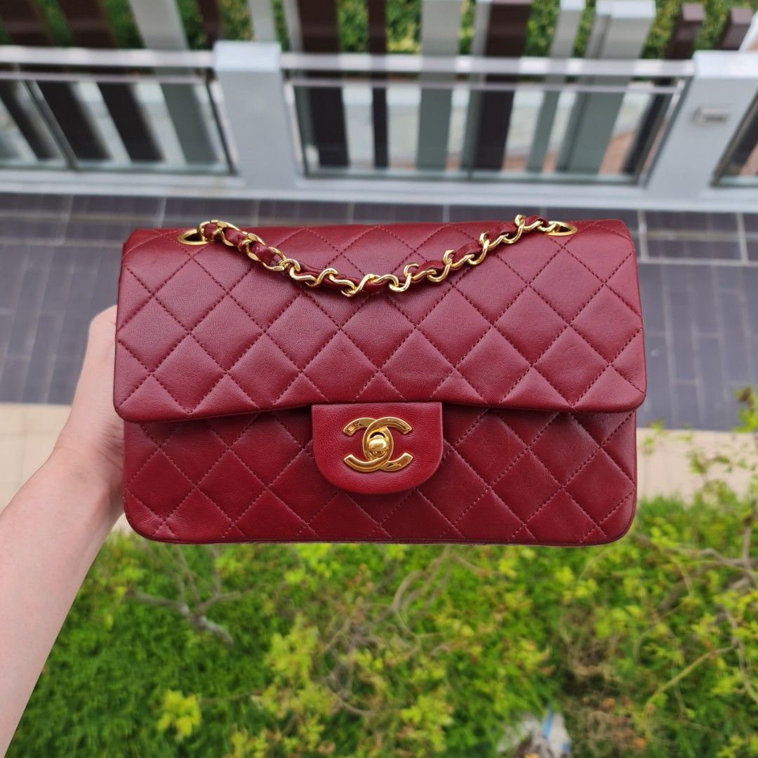 🍷 [RARE!] VINTAGE CHANEL BURGUNDY WINE DARK RED BLACK DUO BI