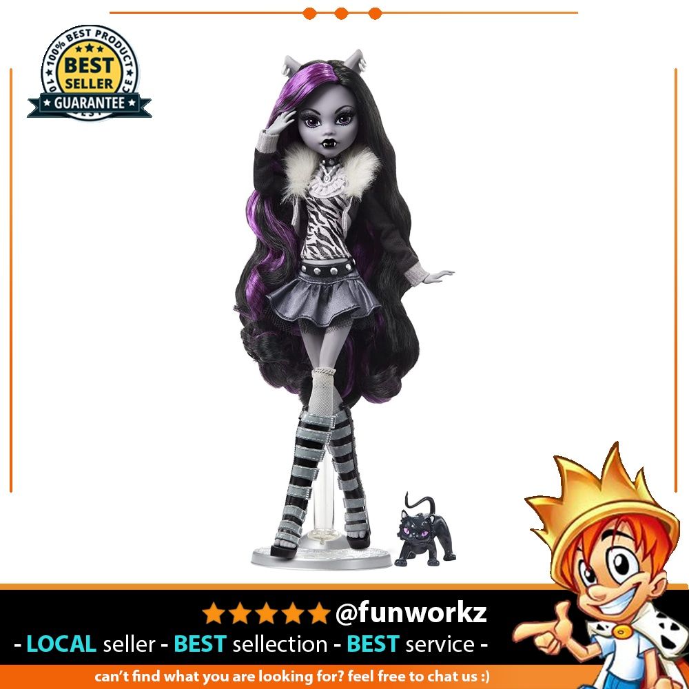 Buy Monster High Doll, Clawdeen Wolf in Black and White, Reel