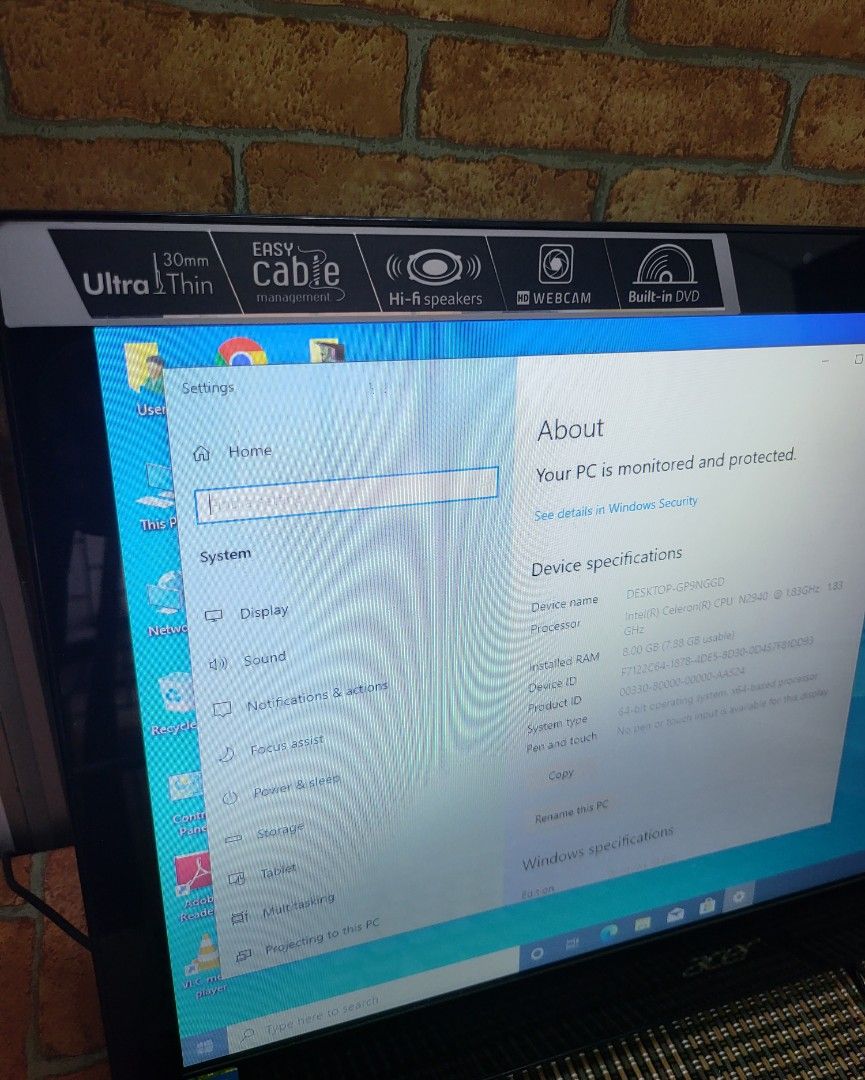 Acer All in one pc ultra slim Intel(R) Celeron(R) CPU N2940 @1.83GHz ...