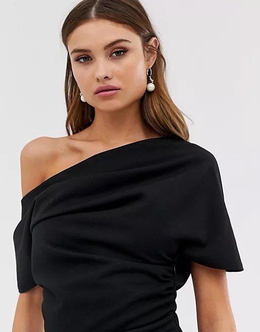 Asos design pleated shoulder pencil dress in black Women s