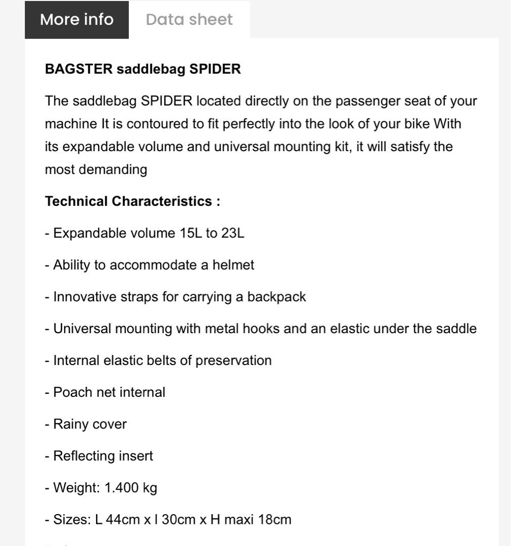 BAGSTER Spider Tail Bag w/full accessories, Motorcycles, Motorcycle Accessories on Carousell