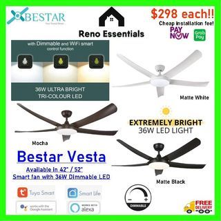 Bestar Vesta DC 42" 52" ceiling fan smart fan Ultra Bright dimmable lights renoessentials
