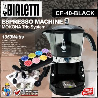 BIALETTI 1050W 3in1 Pods/Ground/Frother Steamer Kit Espresso Mokona Espresso Machine (CF40-Black)