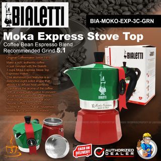 BIALETTI 3cups Moka Express Tricolour Mokapot / Moka Express Stove Top Coffee Bean Espresso Blend (BIA-MOKA-EXP-3C-GRN) LIGHTHOUSE ENTERPRISE