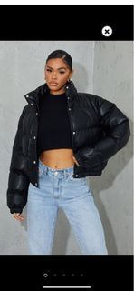 Black faux leather puffer jacket