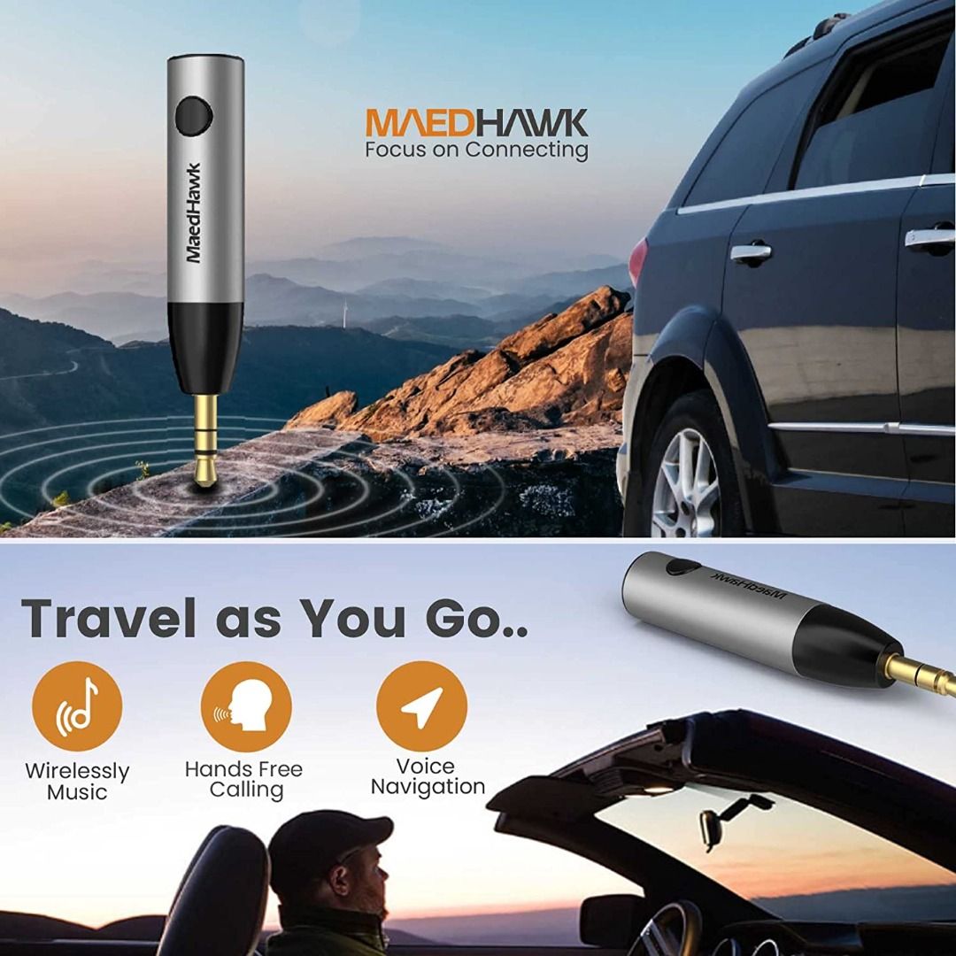 MaedHawk Aux Bluetooth Adapter for Car, Portable Bluetooth 5.3  Car Adapter, Rotatable 3.5mm Bluetooth Wireless Audio Receiver for Car/Home  Stereo/Speaker/Wired Headphones, Hands-Free Calls : Electronics