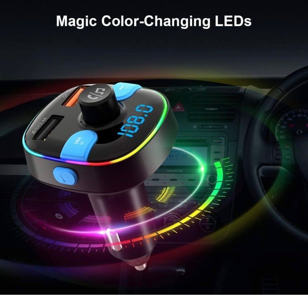 Bluetooth Fm Transmitter For Car, 7 Colors Led Backlit Car Radio