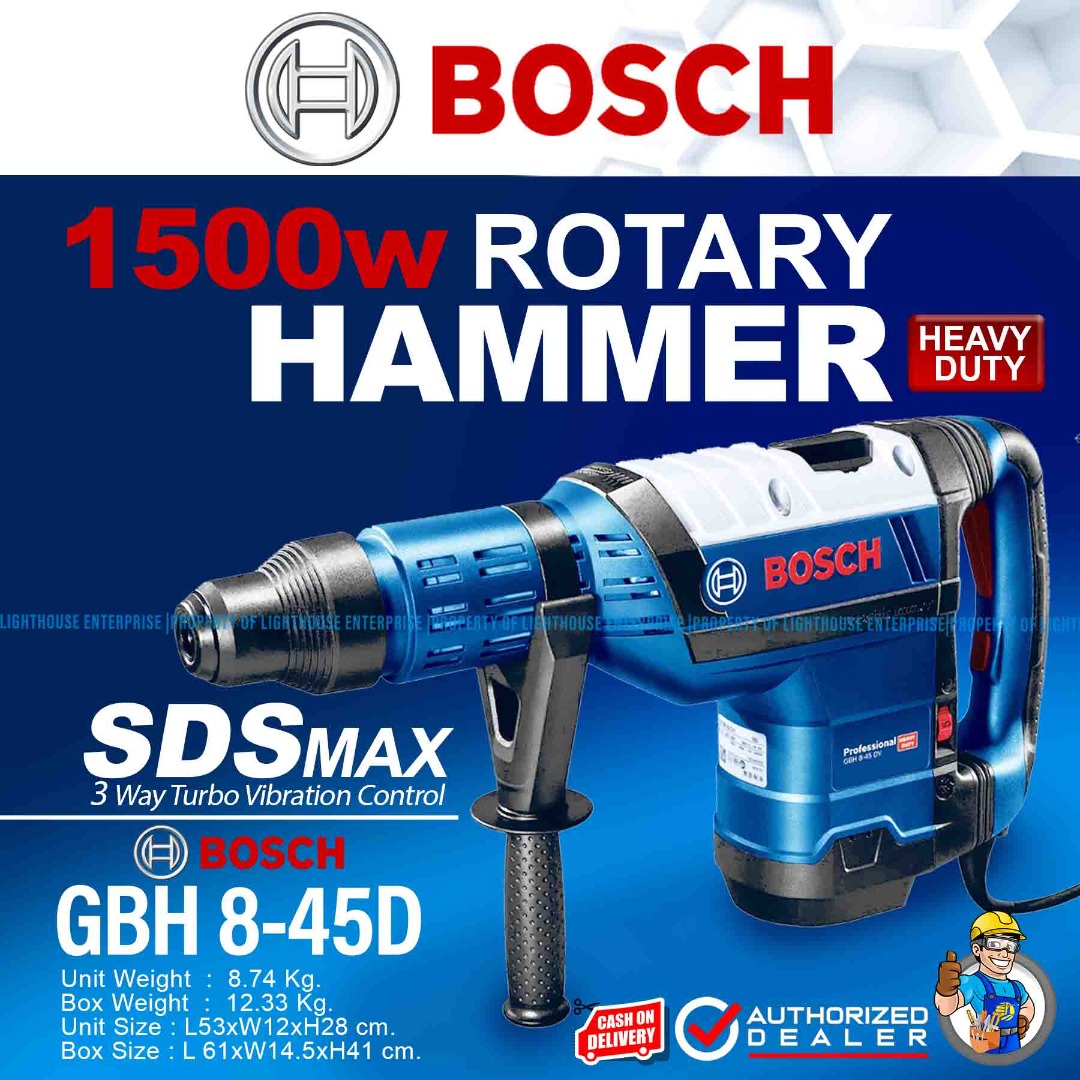 BOSCH 1500W SDS Max Rotary Hammer with Hard Carrying Case (GBH845D