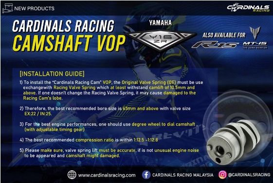 Cardinals Racing Camshaft VOP SNIPER 155 / MT15 / R15 V3 VVA ...