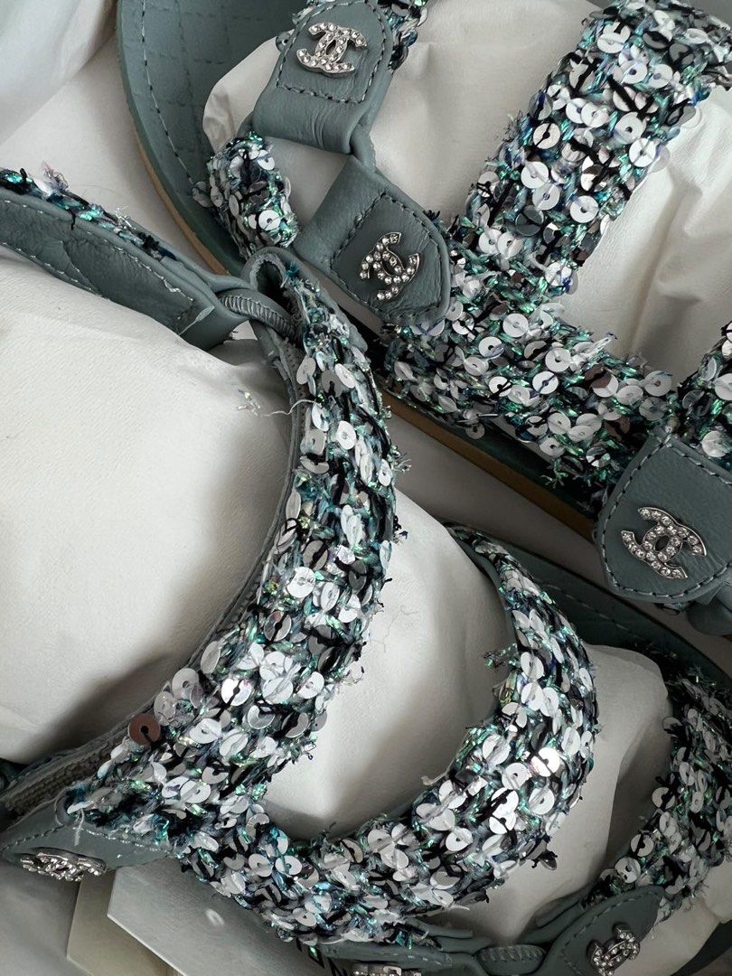 Chanel tweed and lambskin deals sandals