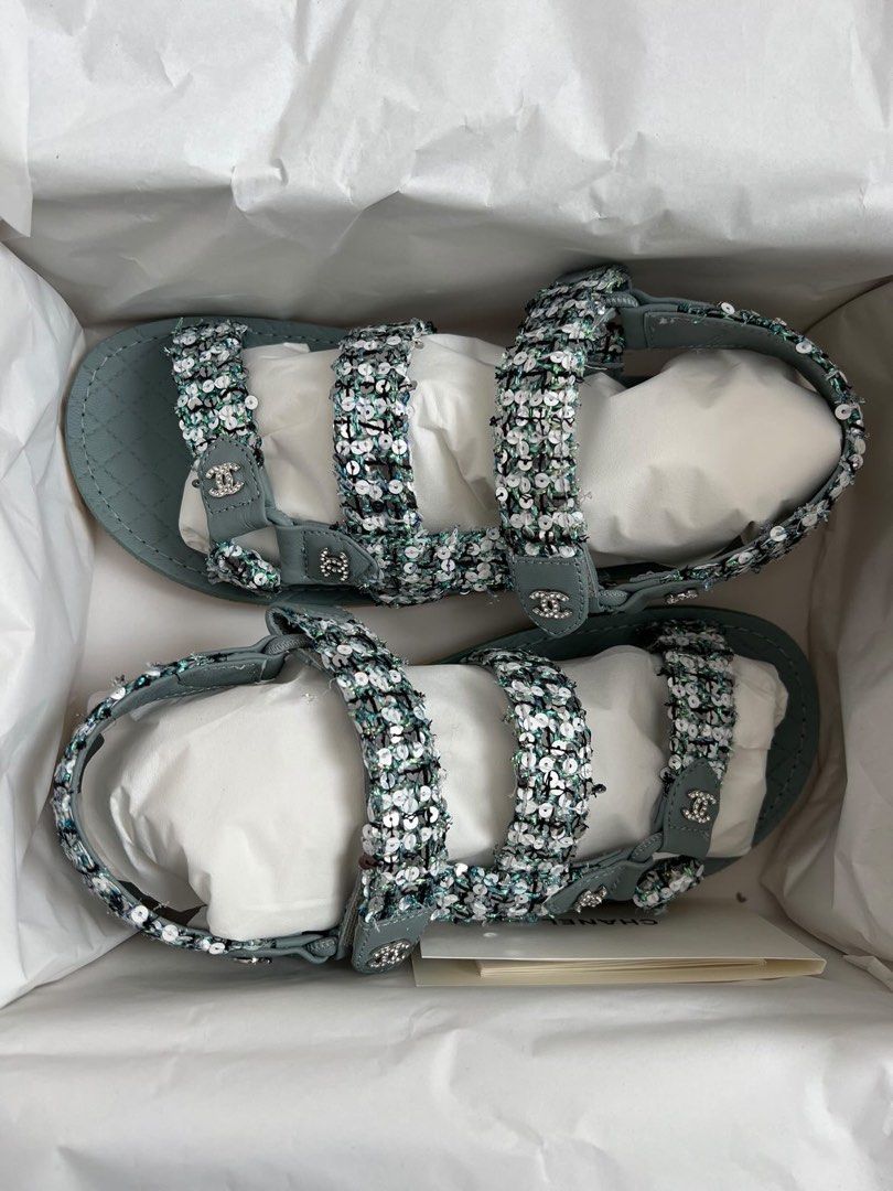 Chanel tweed top and lambskin sandals