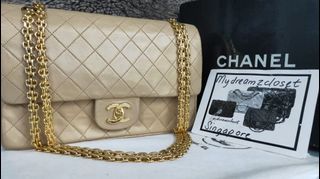 CHANEL Classic Beige Gold Chain Double Flap Bag