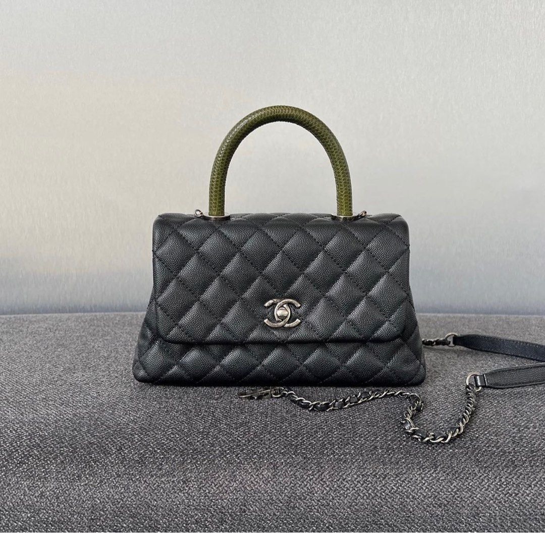 Chanel Coco handle Green lizard handle Black caviar / Rhw, Luxury, Bags &  Wallets on Carousell